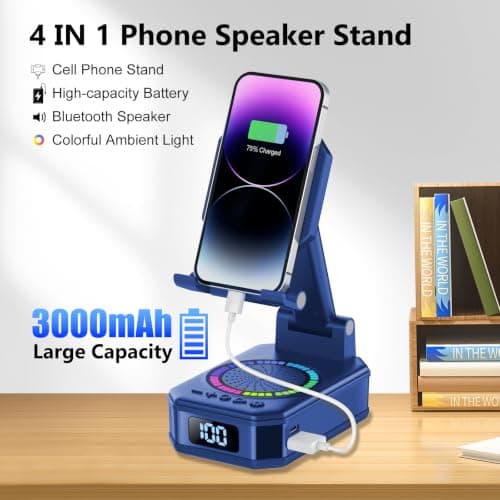 Gifts for Men Women, 4-in-1 Design Phone Stand with Bluetooth Speaker,Blue — view 3