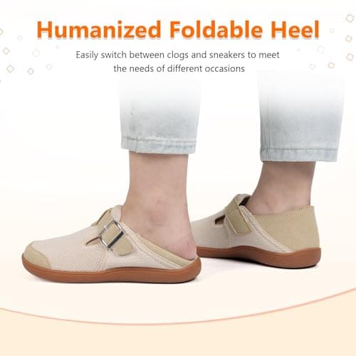 JIASUQI Barefoot Shoes Womens Wide Toe Walking Shoes Zero Drop Minimalist Loafer with Adjustable Strap Slip on Clogs(Beige 38,Size UK 5) — view 5