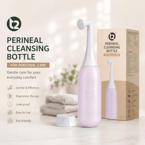 T2 Peri Bottle 500ml - Portable Postpartum Bidet for Women, Perineal Care & Pain Relief After Birth - Angled Nozzle, BPA-Free EVA, Travel Cap & Bag - Hospital Bag Maternity Essential (Rose Pink) — view 2