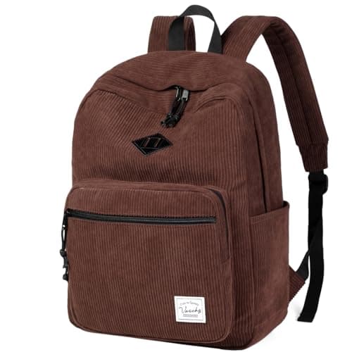 VASCHY Corduroy School Backpack, Vintage Casual Kawaii Girls School Bag Cute Aesthetic Fuzzy Fluffy Plush Fleece Laptop Rucksack Daypack for Travel Teens/Man/Women,Brown