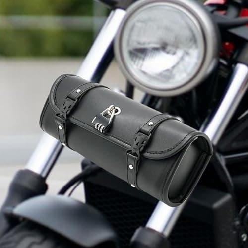 Motorcycle Tool Bag - Lockable Waterproof PU Leather Handlebar Storage Pouch, Retro Roll Saddlebag | Compact and Durabl Front Fork Bag for Motorcycles, Ideal for Tools and Esentials — view 4