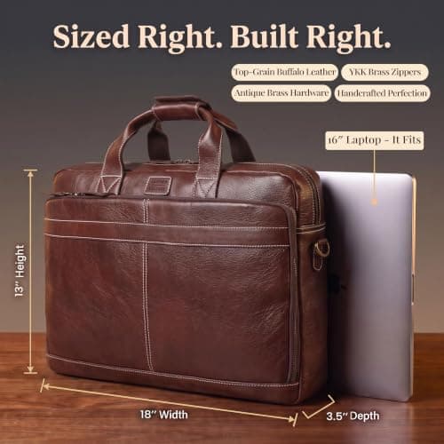 LEATHER VILLAGE 16" Leather Laptop Messenger Briefcase Bag for Men-Leather Satchel for Travel and Office Shoulder Bag-Red — view 4