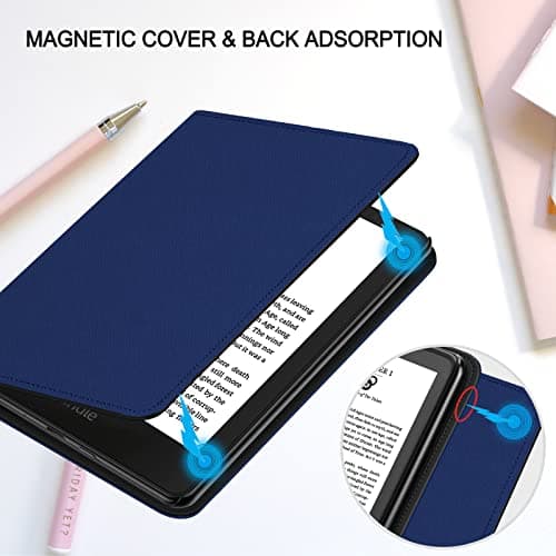 TOKILO Case for 6" eBook Reader, Lightweight Premium PU Leather Case with Auto Sleep Wake Hand Strap Foldable Stand, U Compatible with iPad/Sony 6inch e-Reader, Navy Blue — view 3