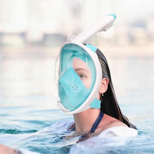 Jsdoin Snorkel Mask Full Face,180°view Design - Anti-fog, Anti-leak Technology - Sports Camera Compatible - for a Safe Adults and Kids Snorkeling Experience (Green, L/XL) — view 6