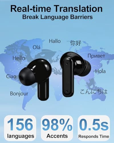 Aikids AI Translation Earbuds Real Time, Support 158 Language Translator Earbuds with LCD Touch Screen, Audifonos Traductores Inglés Español, Translate Ear Buds for Travel Business Study, Black Orange — view 2