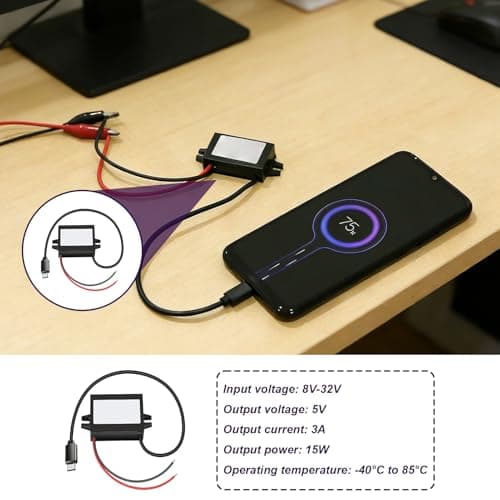 DC 12V 24V to 5V 3A Converter, Voltage Reducer 12V to 5V Car Power Step Down Converter with USB C Adapter, Waterproof DC-DC Buck Voltage Regulator for Car, Truck, Boat, RV, Solar Energy Systems, GPS — view 5