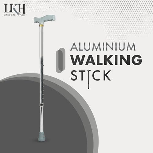 LKH Walking Stick Adjustable Walking Cane Lightweight Aluminium Support Aid with Ergonomic Handle, Anti-Skid Base, 28-38 Inch Height Adjustment for Seniors, Men & Women Daily Mobility Support — view 2