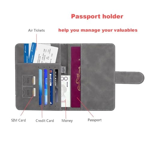 2 Pcs Passport Holder Cover, PU Leather Passport Covers with RFID Blocker, Travel Portable Document Passport Case Passport Holder Travel Wallet for Passport, Cards, Money, Boarding Passe(Grey & Pink) — view 3