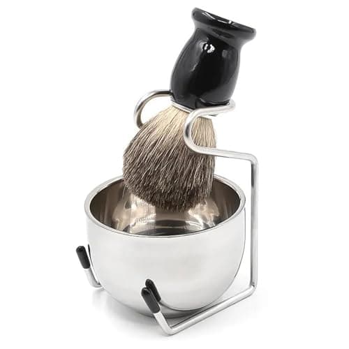 Shaving Set for Men contains Shaving Brush, Shaving Stand & Shaving Bowl for Salon, Barber, Home and Travelling- Shaving Kit Gift for Him, Husband, Boyfriend, Father (Black)