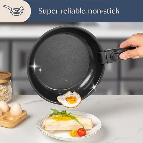 Non Stick Pots and Pans Set 17 Piece, Induction Hob Pan Set with Removable Handle, Kitchen Stackable Ceramic Cookware Sets, Frying Pan Saucepan Saute Pan with Lids, Suitable for All Hob Types — view 4