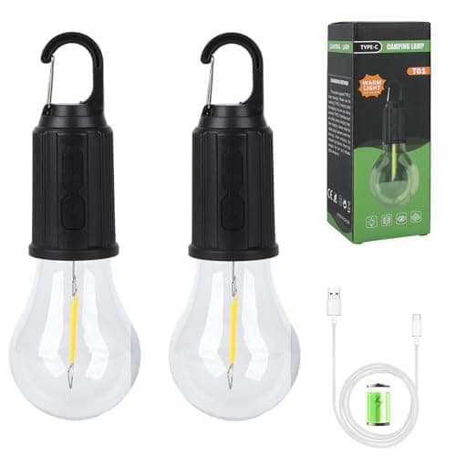 Rechargeable Camping Lights for Tents, 2 Pack Retro LED Camping Tent Lantern 3 Lighting Modes Tent Lamp Portable Emergency Camping Lights with Clip Hook for Camping Hiking Fishing, Backpacking