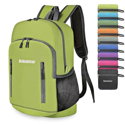 Bekahizar 20L Ultra Lightweight Backpack Foldable Hiking Daypack Rucksack Water Resistant Travel Day Bag for Men Women Kids Outdoor Camping Mountaineering Walking Cycling Climbing (Bright Green)