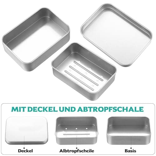 Tenbrachian 2 Pcs Travel Soap Cases, 150 ML Aluminum Soap Box, Soap Travel Case, Metal Soap Box, Soap Container, Leakproof Soap Dish Holder, Soap Tin with Draining & Lid(Rectangular) — view 4