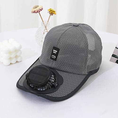 Solar Rechargeable Baseball Cap Built in USB 3 Speed Fan Solar Powered Breathable Lightweight Headwear for Outdoor Hiking Camping Travel Summer Use (Light Gray) — view 4