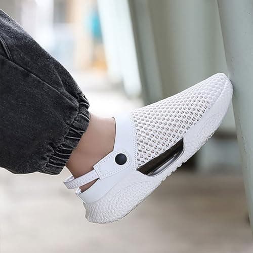 Mens Closed Toe Sandals Wide Fit Sliders Mesh Hollow Breathable Shoes Back Strap Platform ArchSupport Orthopedic Lightweight Casual Walking Hiking Beach Slipper (White, 7.5) — view 2