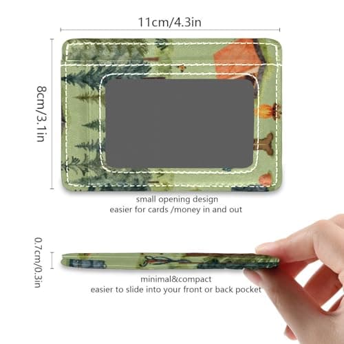 xigua Slim Wallet Front Pocket Leather RFID Blocking Credit Card Holder Camping-Tents-Forest-Illustration-Nature-Tree Minimalist Wallets — view 5