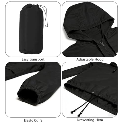 JiaYouLC Womens Lightweight Waterproof Jackets Packable Raincoat With Hoodie Waterproof Running Rain Jacket for Outdoor Walking Hiking (UK, Alpha, S, Regular, Regular, Black) — view 6
