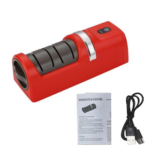 Haofy Kitchen Chef Electric Knife Sharpener with USB Port for Home and Camping, Dual Sharpening Options, Non-Slip Base, 7.1 Inch Size (Red) — view 6