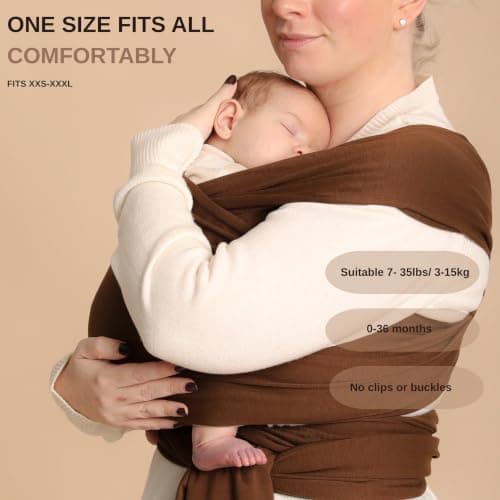 RYLOOBABY Baby Sling Carrier & Stretchy Baby Wrap – Newborn Baby Carrier 3.2–15 kg, Soft Cotton Hands-Free Babywearing Sling, Hip Healthy, One Size XXS–XXXL – Dark Brown — view 5
