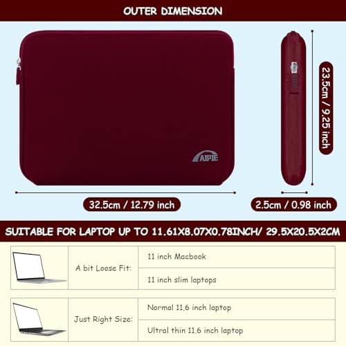 AIPIE Chromebook Case 11.6 12 Inch Laptop Sleeve Shockproof Tablet PC Bag Compatable with Acer, Dell, ASUS, HP, Lenovo IdeaPad, Samsung Galaxy, Microsoft Surface Pro 9 Women Wine Red 11.6 Inch — view 2