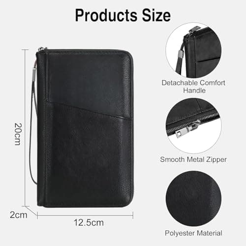 Apradas Travel Document Holder for 3 Passport, PU Leather Family Passport Wallets for Men Women, RFID Blocking Travel Wallet Family for Tickets Cards Phone Pen Gifts for Father's Day (Black) — view 4