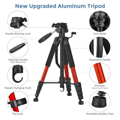 LINKCOOL 74-Inch Tall Camera Tripod Stand for Canon Nikon Sony - Lightweight Aluminum With Detachable Head, Phone Mount (Orange) — view 5