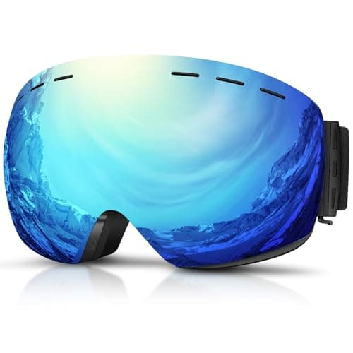 DADA-PRO Ski Goggles Mens Women Skiing Goggles Adults Over Glasses OTG Anti Fog Frameless For Snowboard Jet Snow 100% UV Protection Helmet Compatible (Blue)