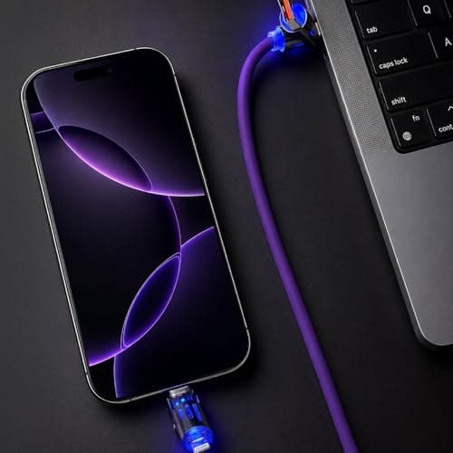 NYSLIFE Chunky Charge 4 in 1 Multi USB Fast Charging Cable, 10 Ft, USB A/C to C/Lightening 60W Charger Cable, Yellow Heavy Duty Universal Charger Cord for iPhone, Android, Laptop, Tablet — view 3