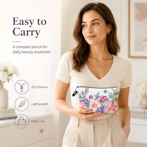 FAVORTALK Cosmetic Bags Floral Toiletry Bags Portable Make Up Bags for Women Girls Wash Bags with Zipper Waterproof Travel Makeup Pouch B0906 — view 3