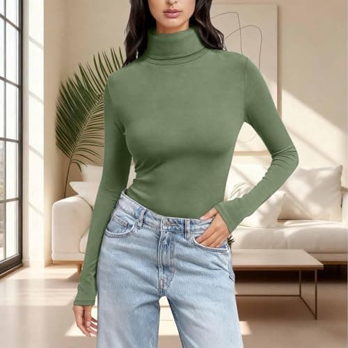 Women's Long Sleeve T Shirts Thermal Polo Neck Soft Warm Slim Fit Plain Jumpers Base Layer Yoga Underwear Lightweight Stretch Basic Pullover Top Sports Tight Undershirt 2026 Mint Green — view 2