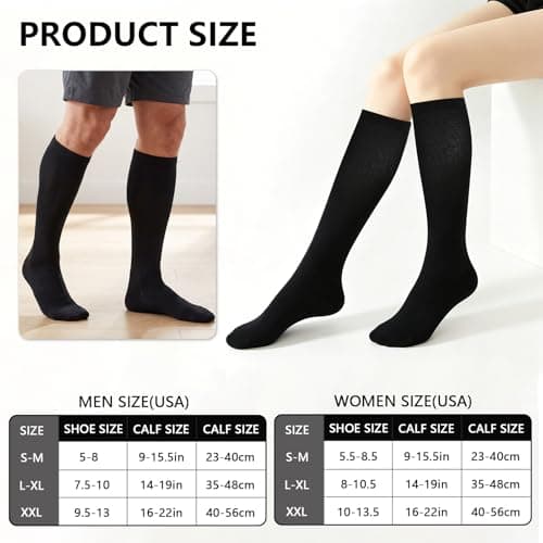 Bamboo Compression Socks Women Men 15-20 mmHg – 4 Pairs Knee High Flight Socks for Travel, Nurses & Pregnancy | Graduated Support, Soft Breathable Bamboo Viscose, Size L/XL (EU 39-42), Blac — view 5