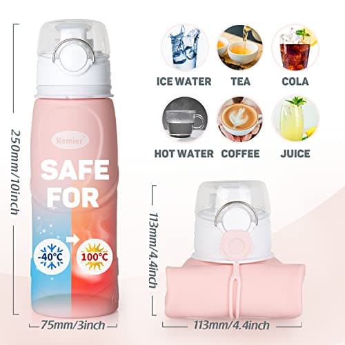 Kemier Collapsible Water Bottle - Drinks Bottle Silicone Foldable Water Bottle for Travel | Gym | Hiking BPA Free Portable Leakproof Sports Water Bottle with Carabiner 750ML | 26OZ — view 5