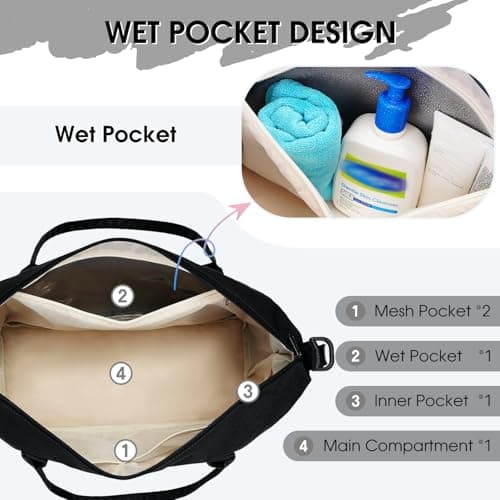 WANDF Cabin Bag 45x36x20 for Easyjet Airlines Underseat Travel Bag with with USB Charging Port, Wet Pocket & Shoes Compartment Carry on Hand Luggage Weekend Bag for Women and Men (Black) — view 3