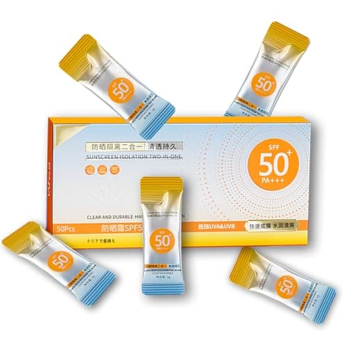 50Pcs Mini Sunscreen Travel Size for Face & Body,SPF50+ PA+++,Lightweight and Non-Greasy,Waterproof Bulk Sunscreen for Summer Beach and Outdoor,Vacation,Daily Use (1ml Each)