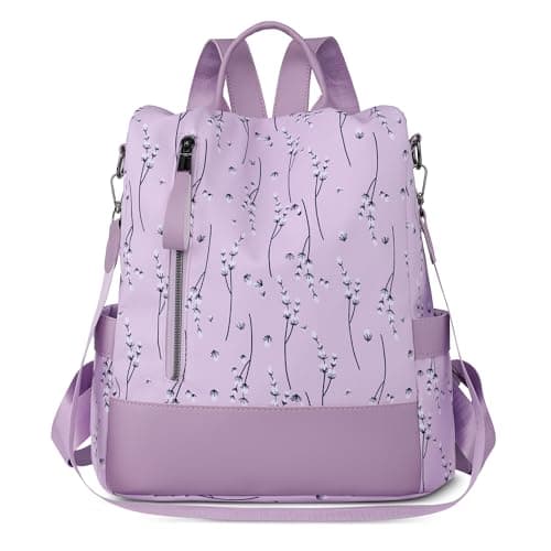 SODOLLEE Backpack Womens Anti Theft – Floral Small Rucksack Bag, Lightweight Water-Resistant Back Pack for Work, Travel & Holiday Lavender