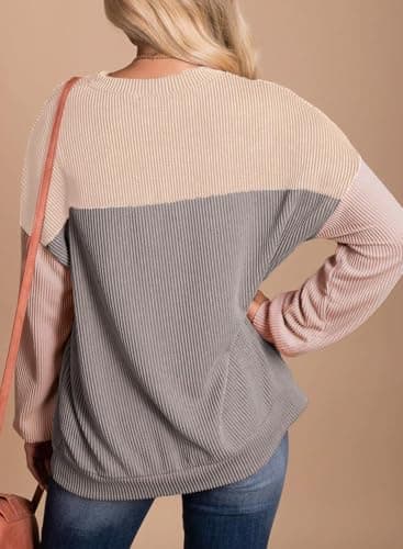 Daspkuwy Women Tops Crew Neck Colour Block Spring Womens Oversized Jumper Casual Loose Comfortable Long Jumpers for Women UK Size 22-24 Light Grey — view 3