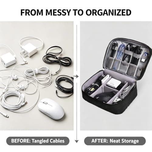 Travel Cable Organiser Bag, Electronics Tech Organizer Pouch Waterproof Padded Storage Case for Cables, Chargers, Hard Drives, Power Banks, Multi-Layer Carry Case for Travel and Office (Navy Blue) — view 5