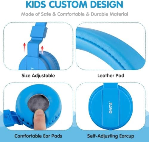 ONTA Foldable Headphone,On-Ear Audio Adjustable Lightweight Headphone for Cellphones Smartphones Iphone Laptop Computer Mp3/4 Earphones(Blue) — view 3