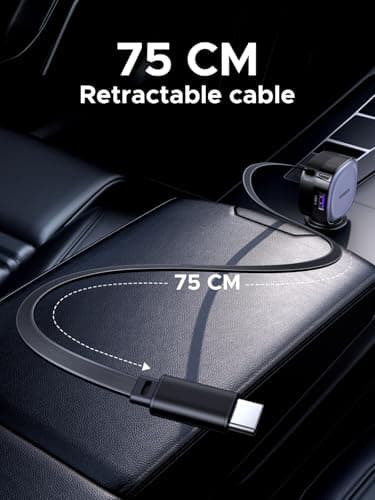 UGREEN 75W USB C Car Charger Retractable 3 in 1 Fast Cigarette Lighter — view 2