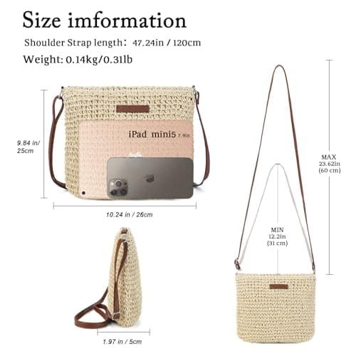 AFKOMST Women’s Straw Crossbody Bag, Small Woven Shoulder Bag with Adjustable Strap, Lightweight Wicker Summer Beach Handbag for Holiday Travel Picnic Daily Use — view 3