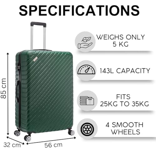 FLYMAX 32" Extra Large Suitcase 4 Wheel Lightweight Suitcases Luggage Hard Shell ABS Travel Case Hold Check in Fits 23kg - 35kg + 3 Digit Lock + 1 Year Warranty 125 Litre Capacity — view 3