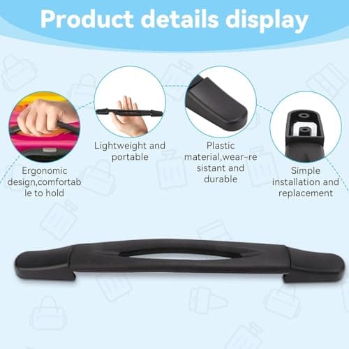 Luggage Handle Replacement - 23cm Heavy-Duty Suitcase Strap with Brackets, Universal Ergonomic Grip for Travel Case Repair, Black Plastic Pull Handle Fits Most Suitcases & Luggage Models — view 6