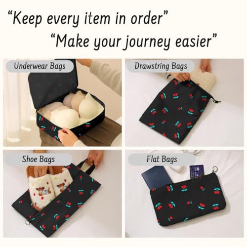 10PCS Packing Cubes for Suitcases, Travel Organiser Packing Bags for Clothes Shoes Toiletries Travel Luggage Organizers Storage Bags (black chreey) — view 4