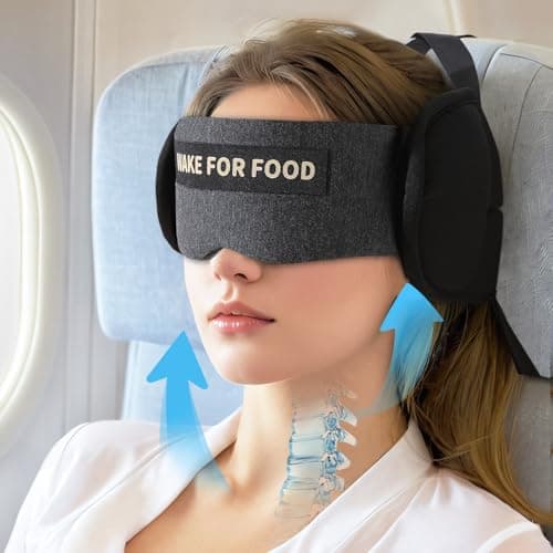 Travel Pillows for Airplanes, Plane Pillow with Eye Mask for Long Flights Sleeping, 360° Support Airplane Head Strap Compact Flight Essentials for Travel Sleep Neck Upright, Stop Head Bobbing (Grey)