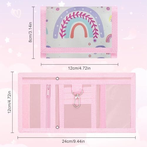 Aucuu Kids Wallet, Cartoon Waterproof Wallet, Trifold Wallets with Card Slots Lanyard and Keychain, Travel Document Wallets for Teenagers Boys Girls for School, Travel, Birthday Gifts (Rainbow) — view 2