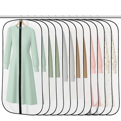 12 Pack Garment Bags, PEVA Translucent Clothes Covers, Suit Bag 47in