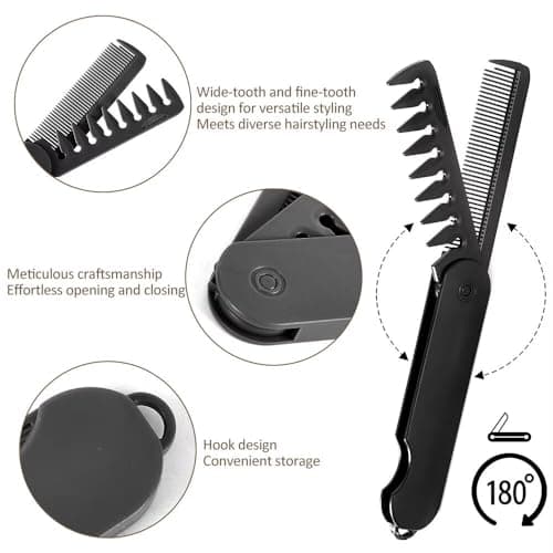 Texture Comb, 2 PCS Wide Tooth Comb with Texture & Folding Pocket Comb Set, Roots Volume Styling Tool for Men Boys, Portable Fine Tooth & Wide Tooth Travel Combs for Curly Hair Beard Grooming Combing — view 4