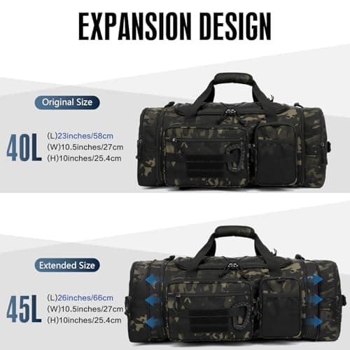 TONRUYN Tactical Gym Bag Mens 40-45L Expandable Sports & Travel Duffel Bag — view 4