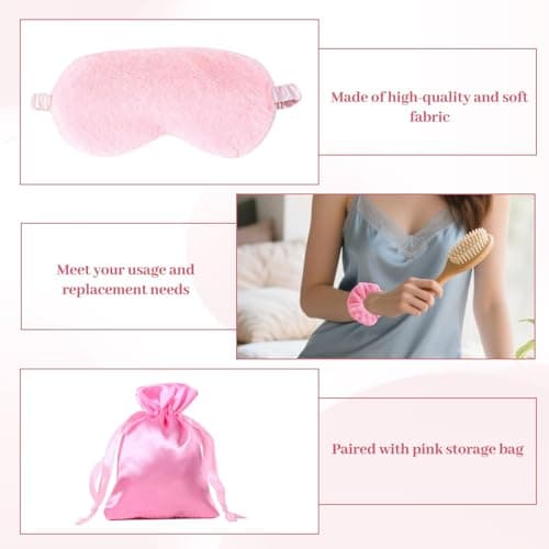 12 Pcs Sleepover Party Supplies for Girls,Girls Sleepover Supplies with Plush Sleep Eye Mask Hair Scrunchies Storage Bag (Pink) — view 3