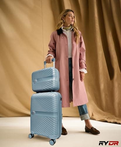 RYDR 2-Piece Lightweight Luggage Set Hard Shell Suitcase with Combination Lock Spinner Wheels Travel Carry On Hand Cabin Luggage with Beauty Case (Cool Blue) — view 6